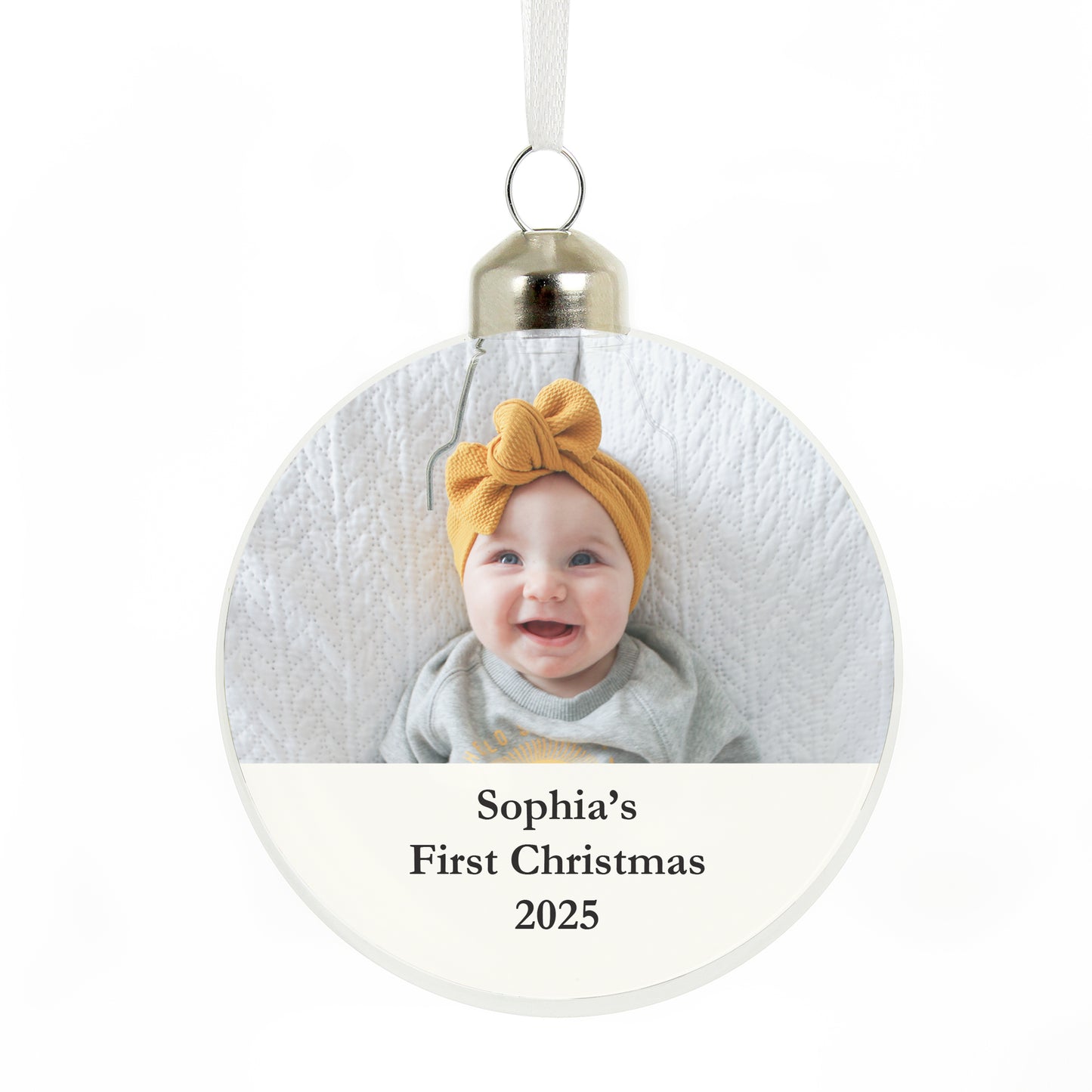 Personalised Message Photo Upload Glass Bauble