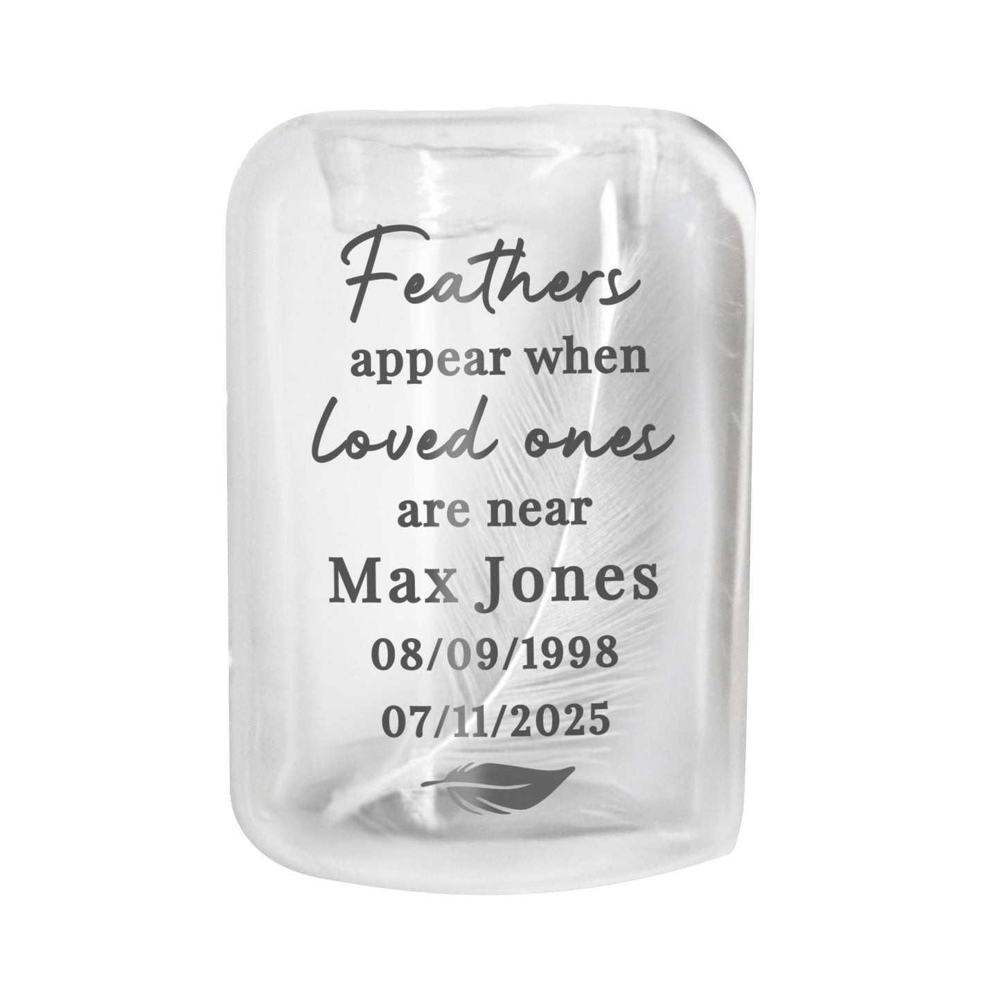 Personalised Loved Ones Memorial Feather Tealight Holder