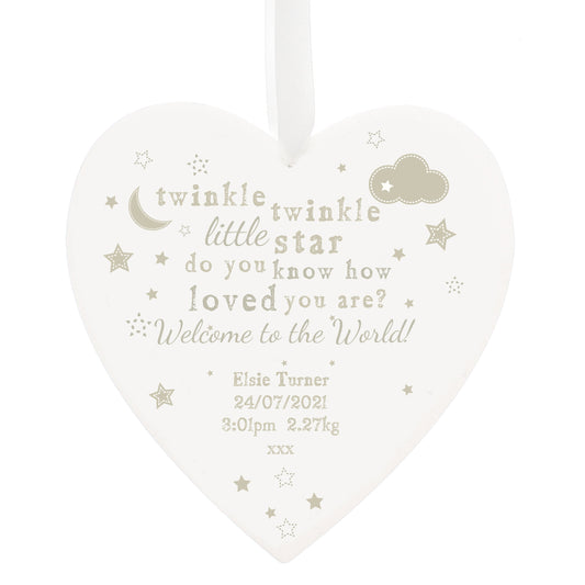 Personalised Twinkle Twinkle Large Wooden Heart Decoration