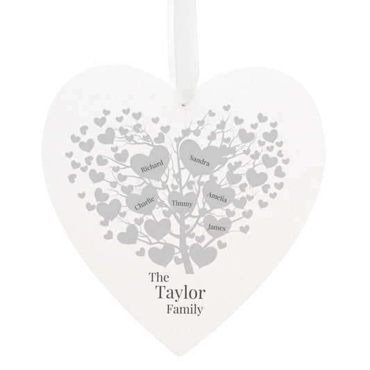 Personalised Family Tree Large Wooden Heart