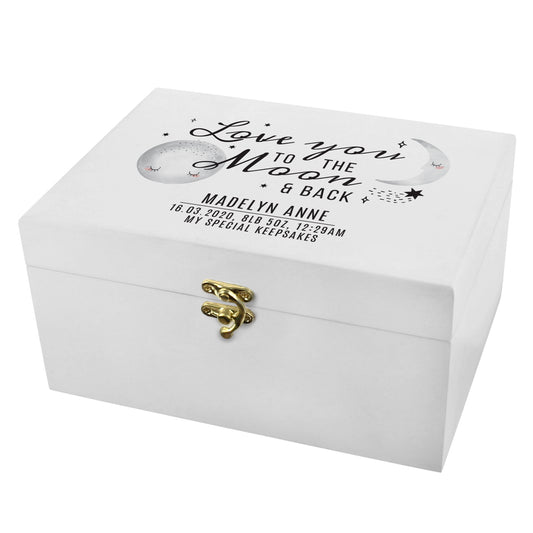 Personalised Baby To The Moon and Back White Wooden Keepsake Box - 22 x 16cm
