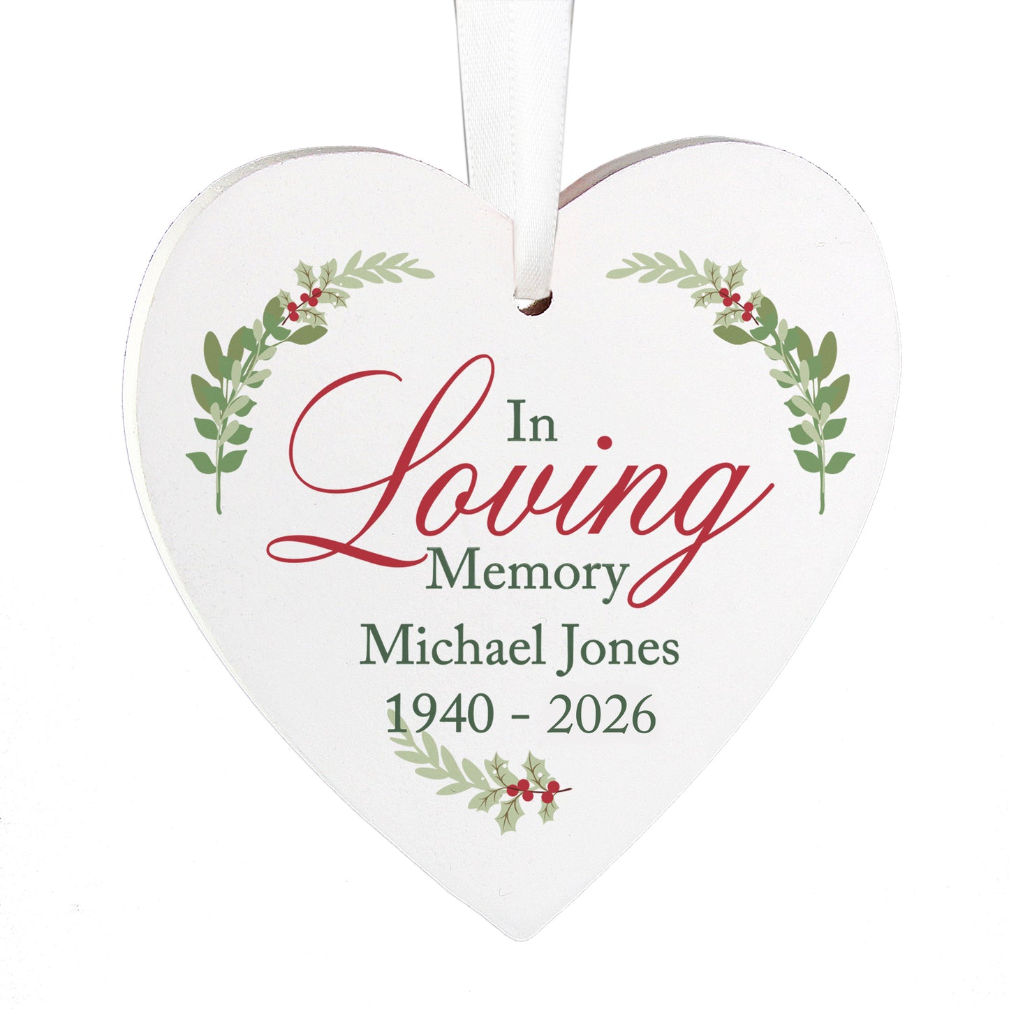 Personalised In Loving Memory Wooden Heart Decoration