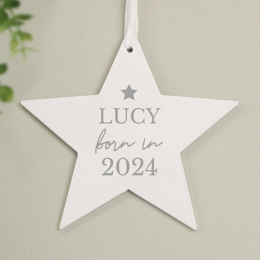 Personalised Born In Wooden Star Decoration
