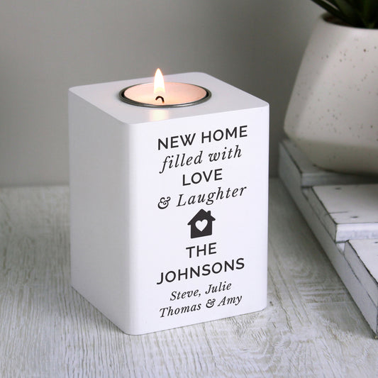 Personalised Home White Wooden Tea light Holder