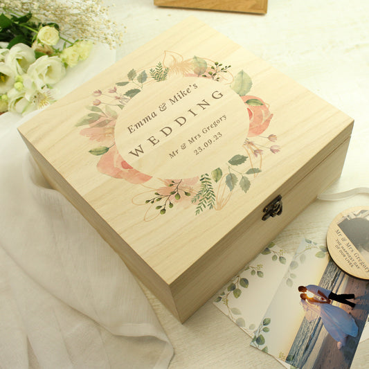 Personalised Floral Watercolour Wooden Keepsake box - 28 x 28cm