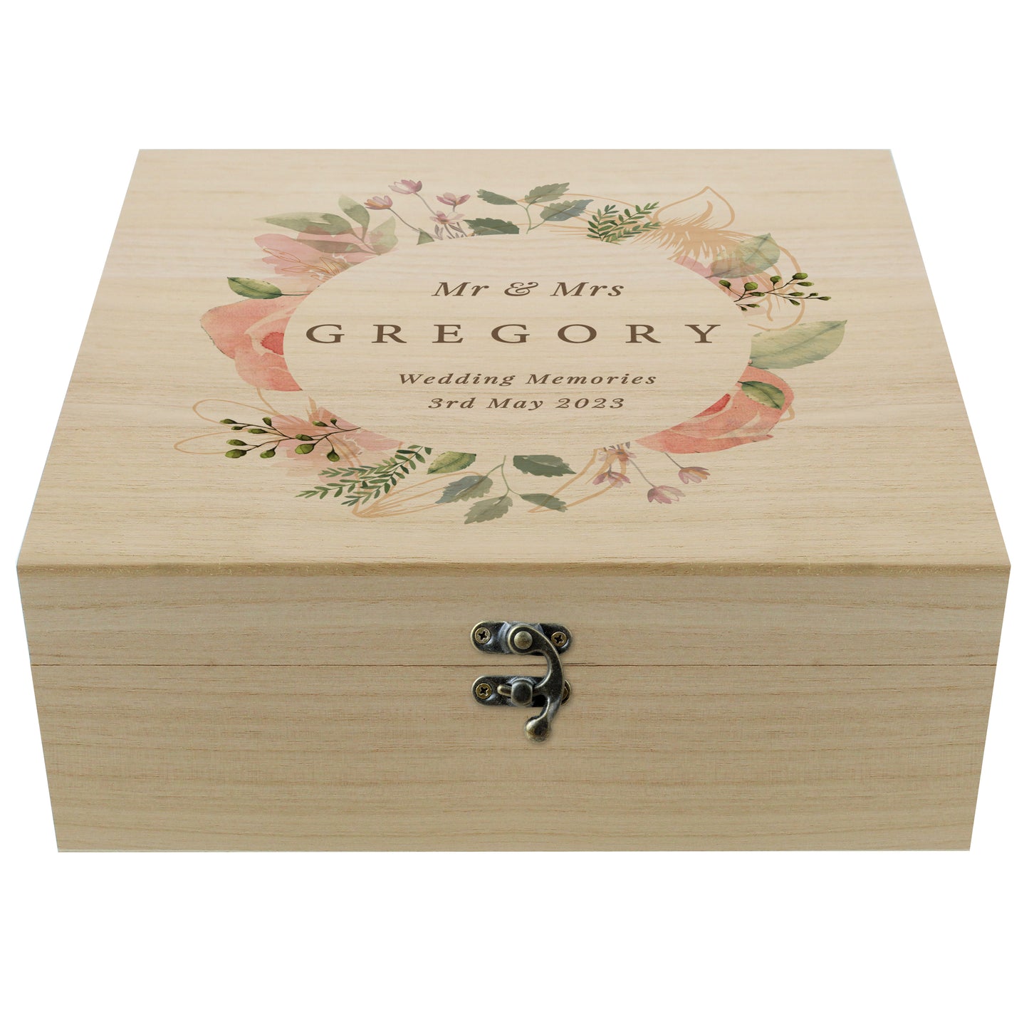 Personalised Floral Watercolour Wooden Keepsake box - 28 x 28cm