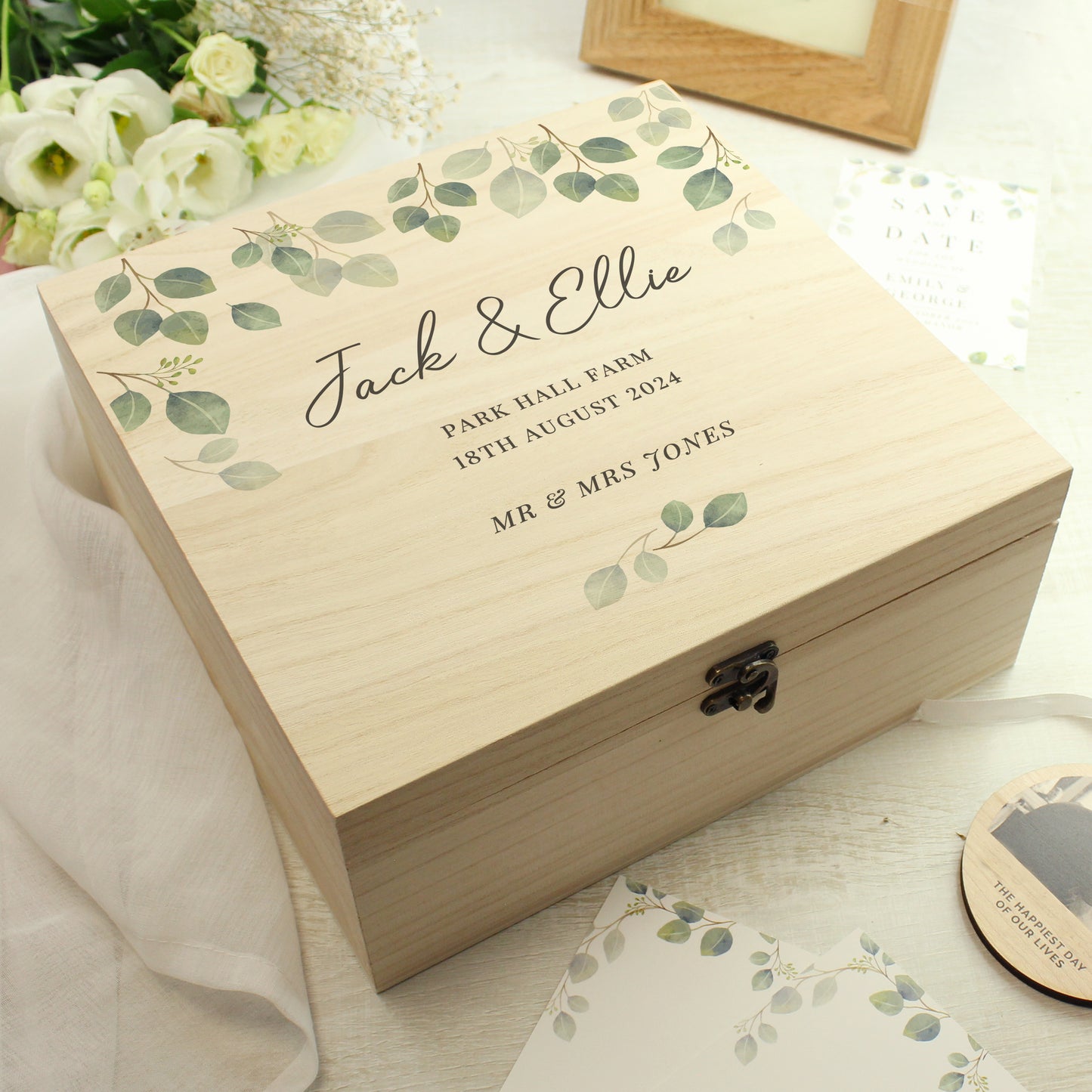Personalised Botanical Wooden Keepsake box - 28 x 28cm