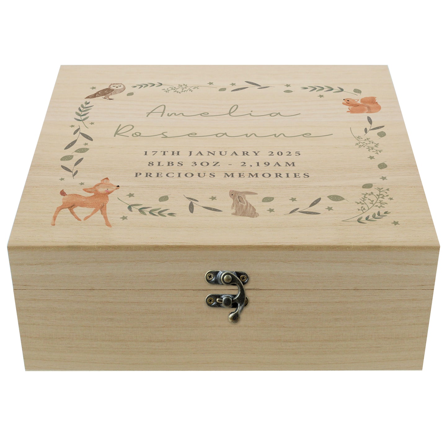 Personalised Woodland Animal Large Wooden Keepsake Box - 28 x 28cm