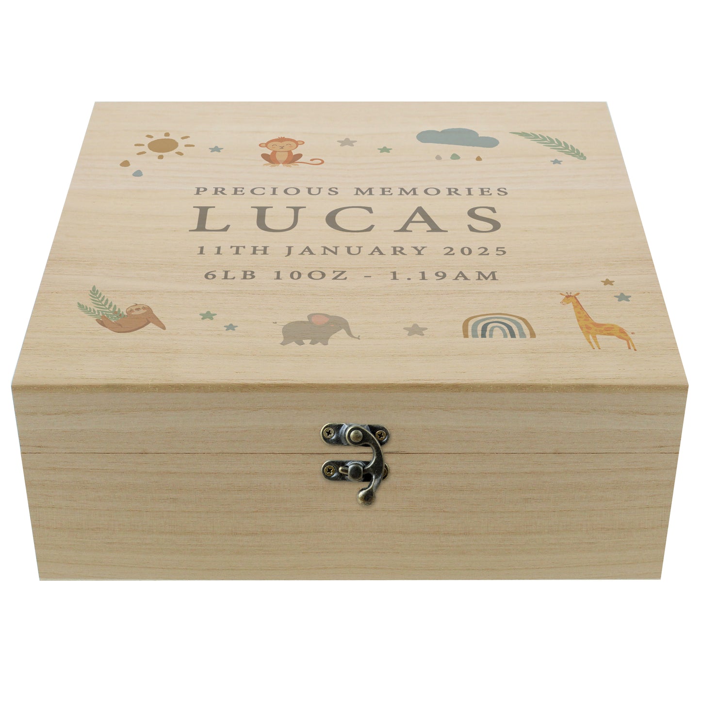 Personalised Safari Animals Large Wooden Keepsake Box - 28 x 28cm