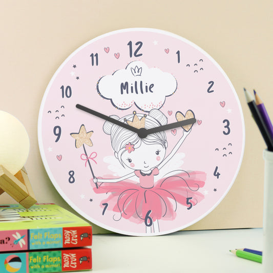 Personalised Princess Ballerina Wooden Childrens Clock