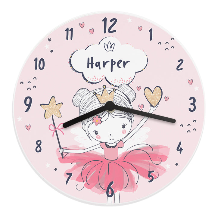 Personalised Princess Ballerina Wooden Childrens Clock