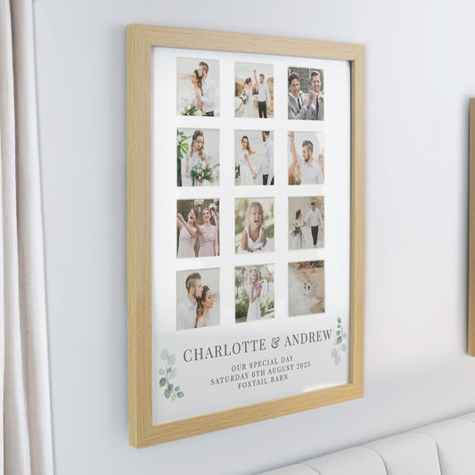 Personalised Wedding Oak Multi Photo Frame