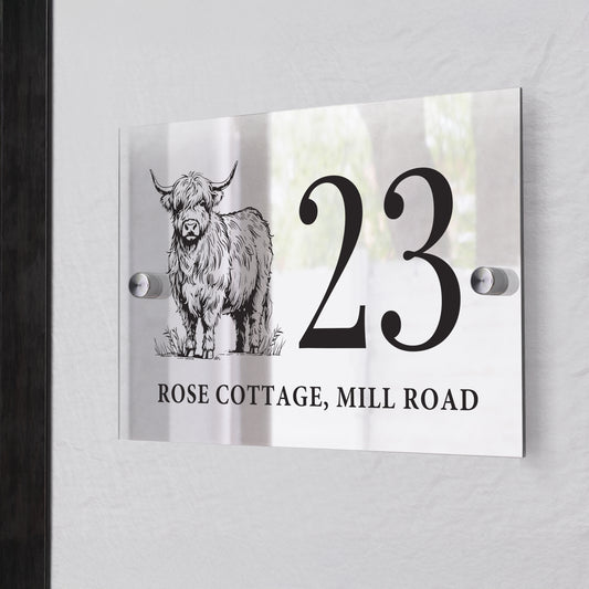 Personalised Highland Cow Acrylic House Sign