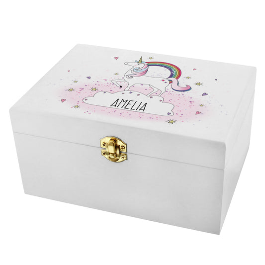 Personalised Unicorn White Wooden Keepsake Box - 22 x 16cm
