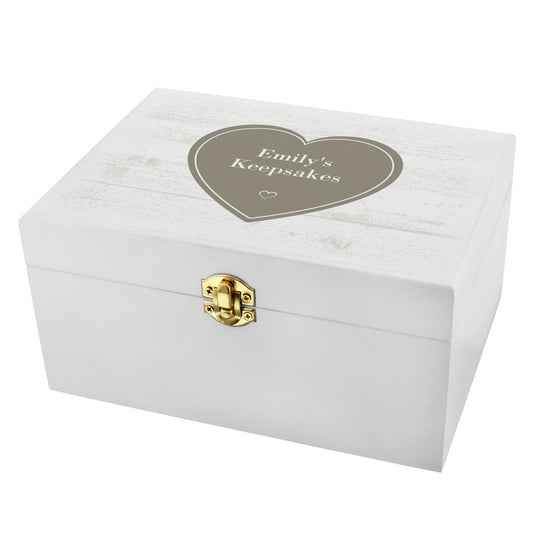 Personalised Rustic Heart White Wooden Keepsake Box - 22 x 16cm