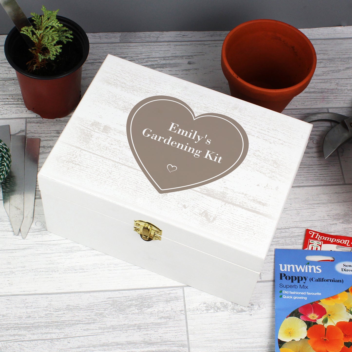 Personalised Rustic Heart White Wooden Keepsake Box - 22 x 16cm