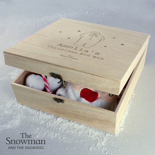 Personalised The Snowman Large Wooden Christmas Eve Box - 28 x 28cm