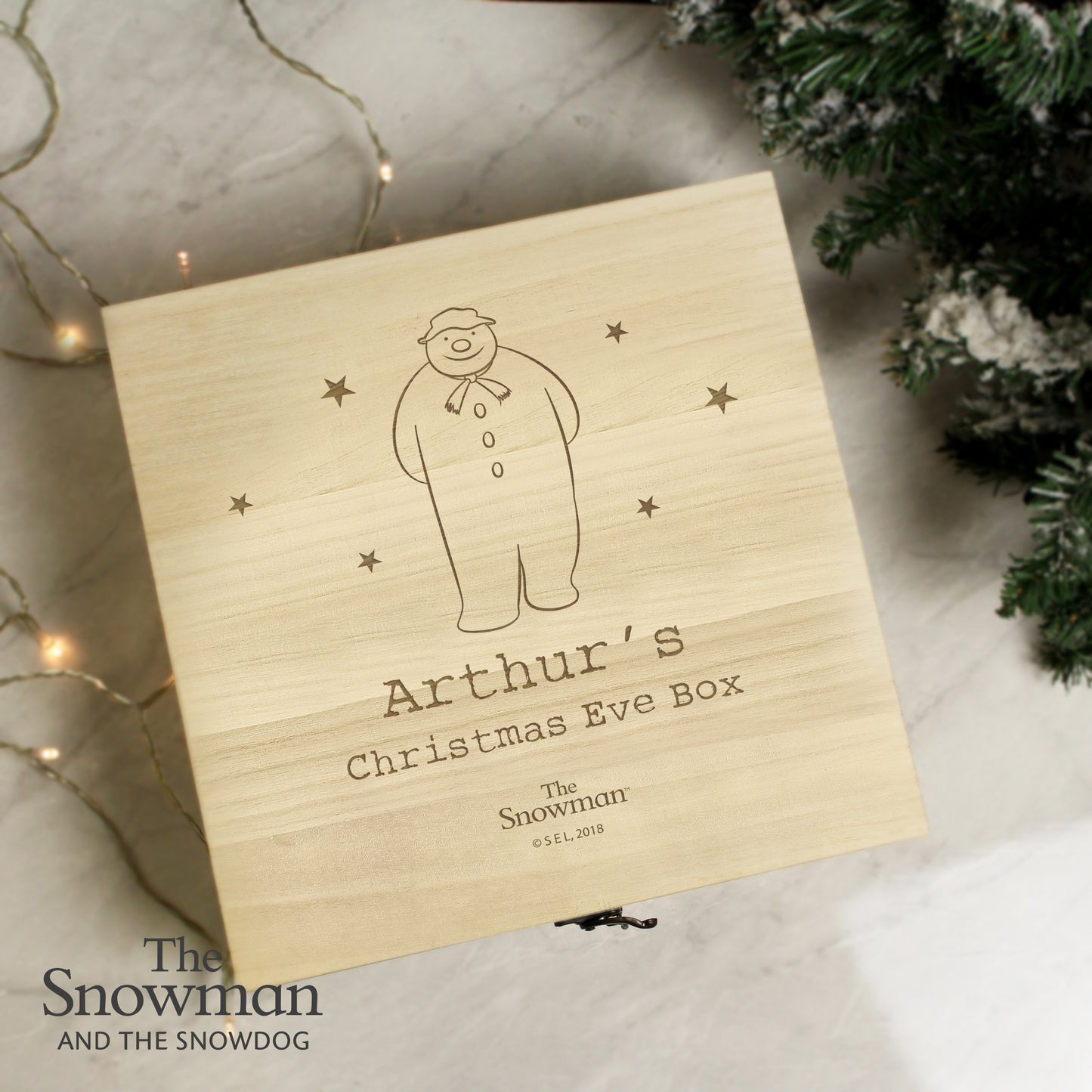 Personalised The Snowman Large Wooden Christmas Eve Box - 28 x 28cm