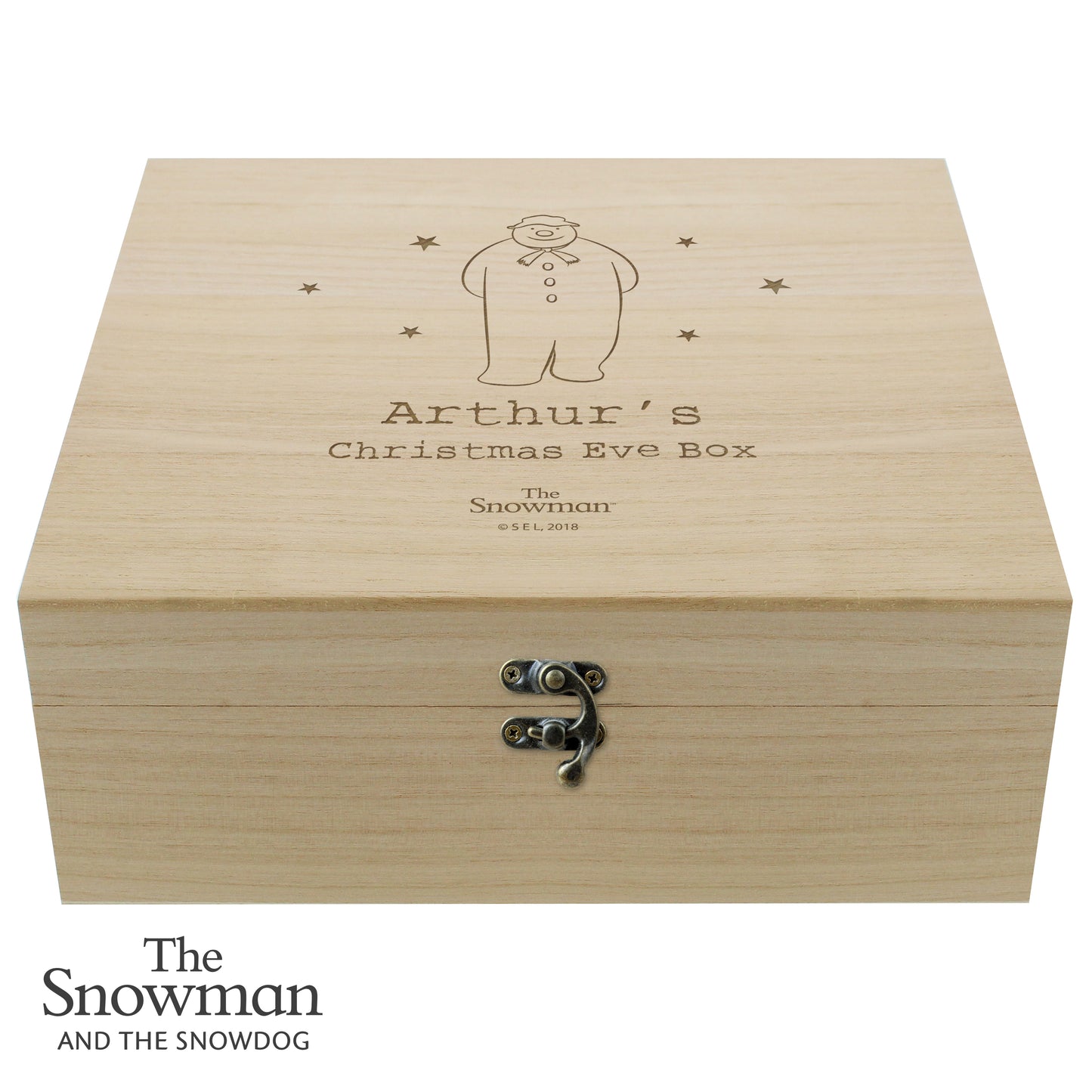 Personalised The Snowman Large Wooden Christmas Eve Box - 28 x 28cm