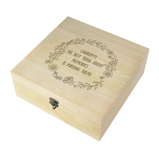 Personalised Floral Wreath Large Wooden Keepsake Box - 28 x 28cm
