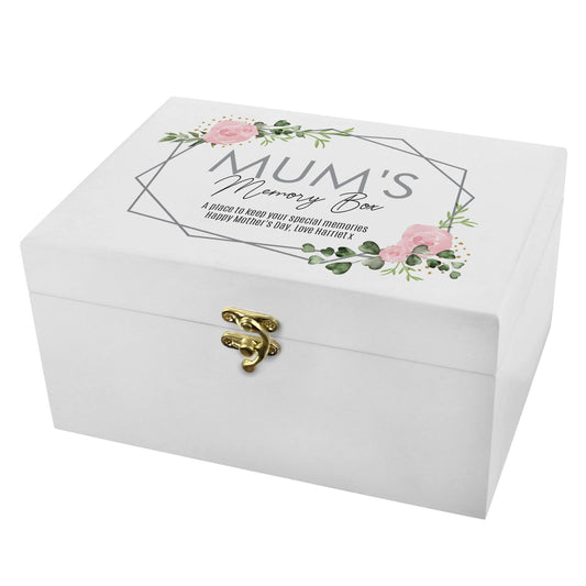 Personalised Abstract Rose White Wooden Keepsake Box - 22 x 16cm