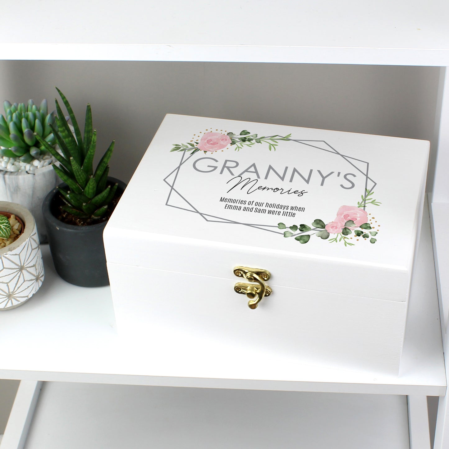 Personalised Abstract Rose White Wooden Keepsake Box - 22 x 16cm