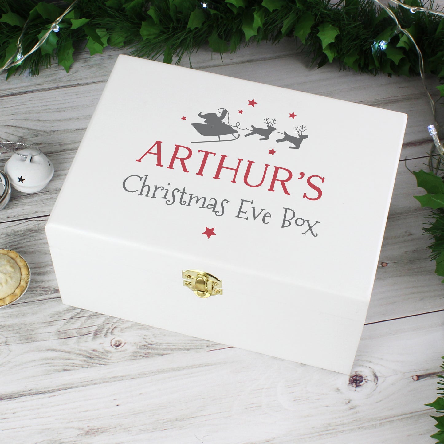 Personalised Christmas Eve White Wooden Box - 22 x 16cm