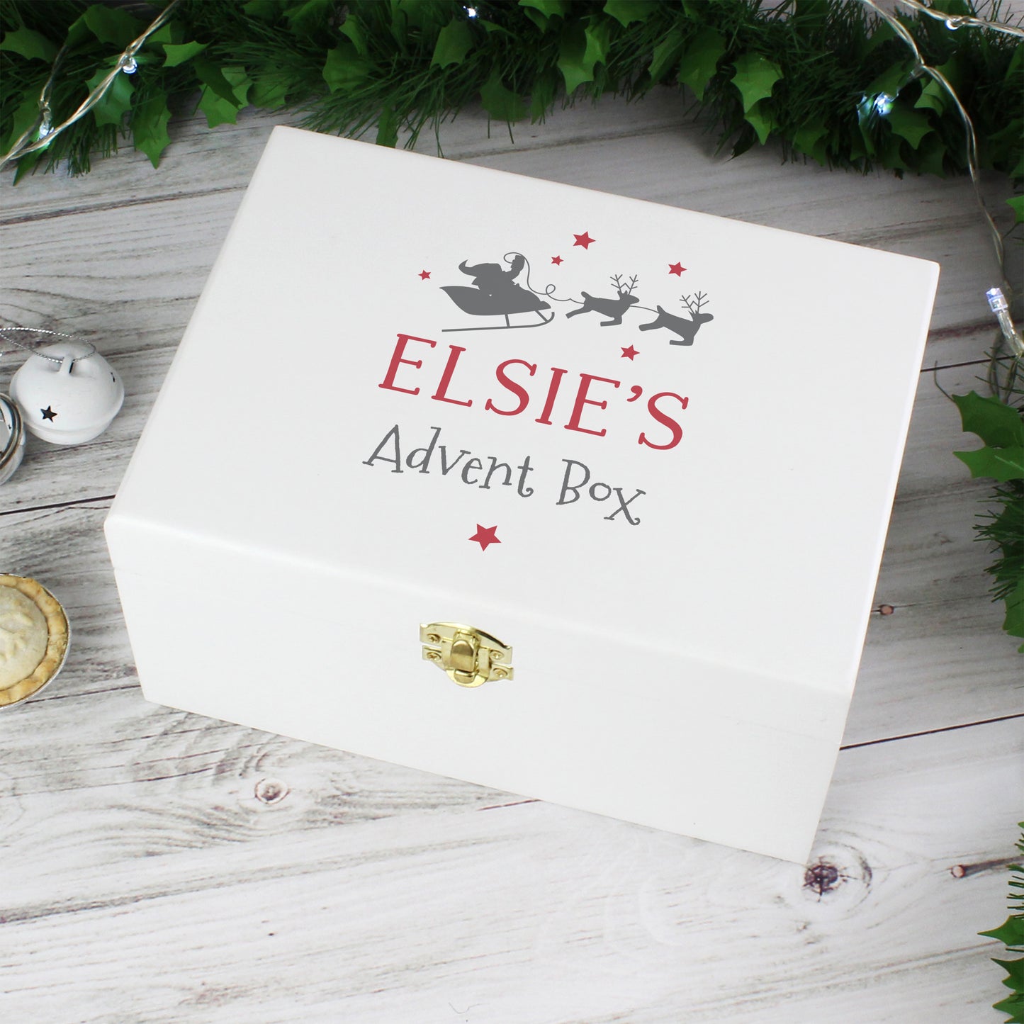 Personalised Christmas Eve White Wooden Box - 22 x 16cm