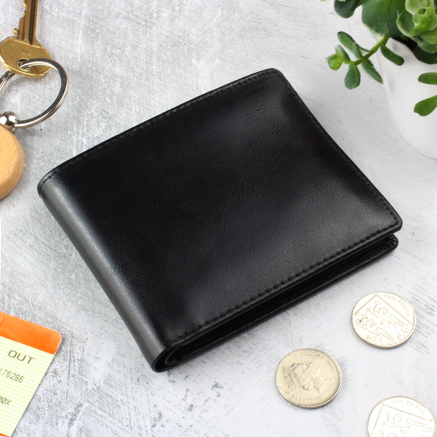 Personalised Free Text Black Leather Wallet