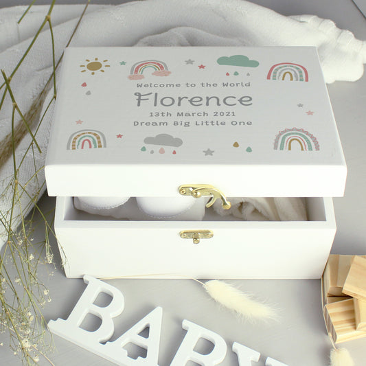 Personalised Rainbow White Wooden Keepsake Box - 22 x 16cm