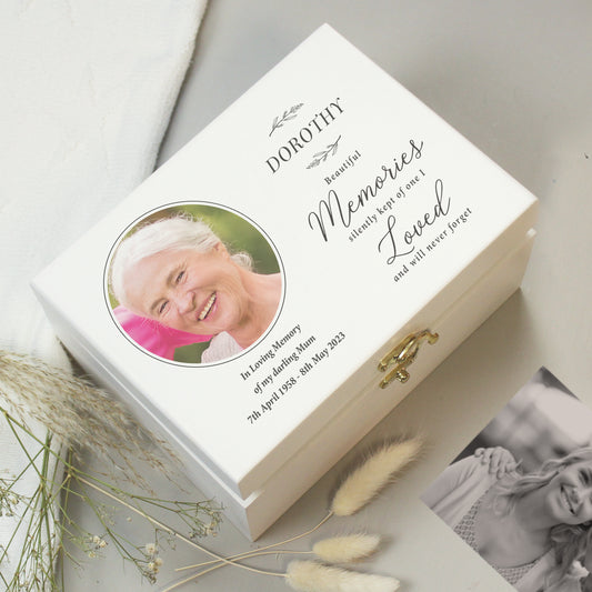 Personalised Memorial Photo Upload White Wooden Box - 22 x 16cm