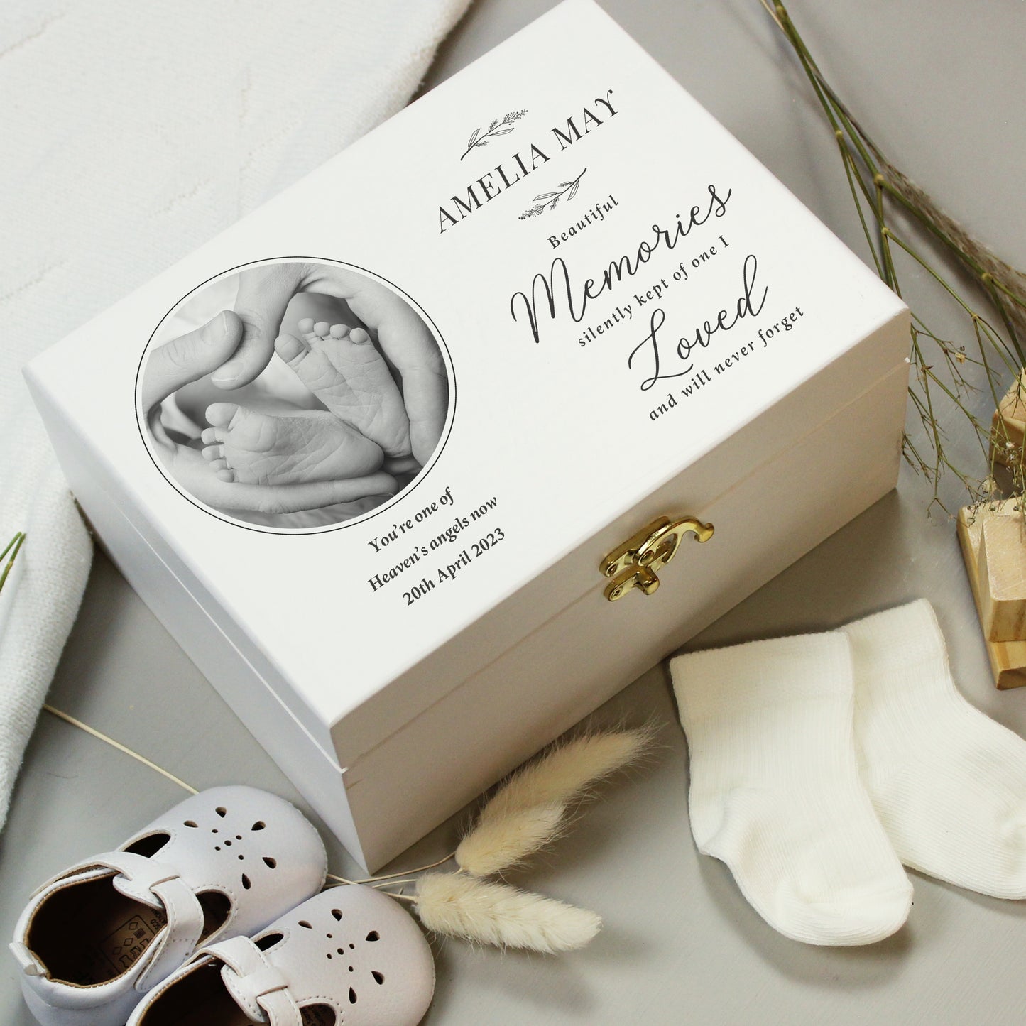 Personalised Memorial Photo Upload White Wooden Box - 22 x 16cm
