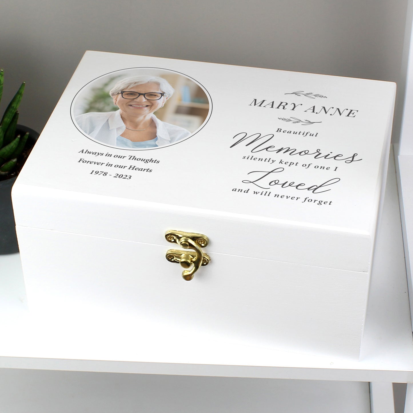 Personalised Memorial Photo Upload White Wooden Box - 22 x 16cm