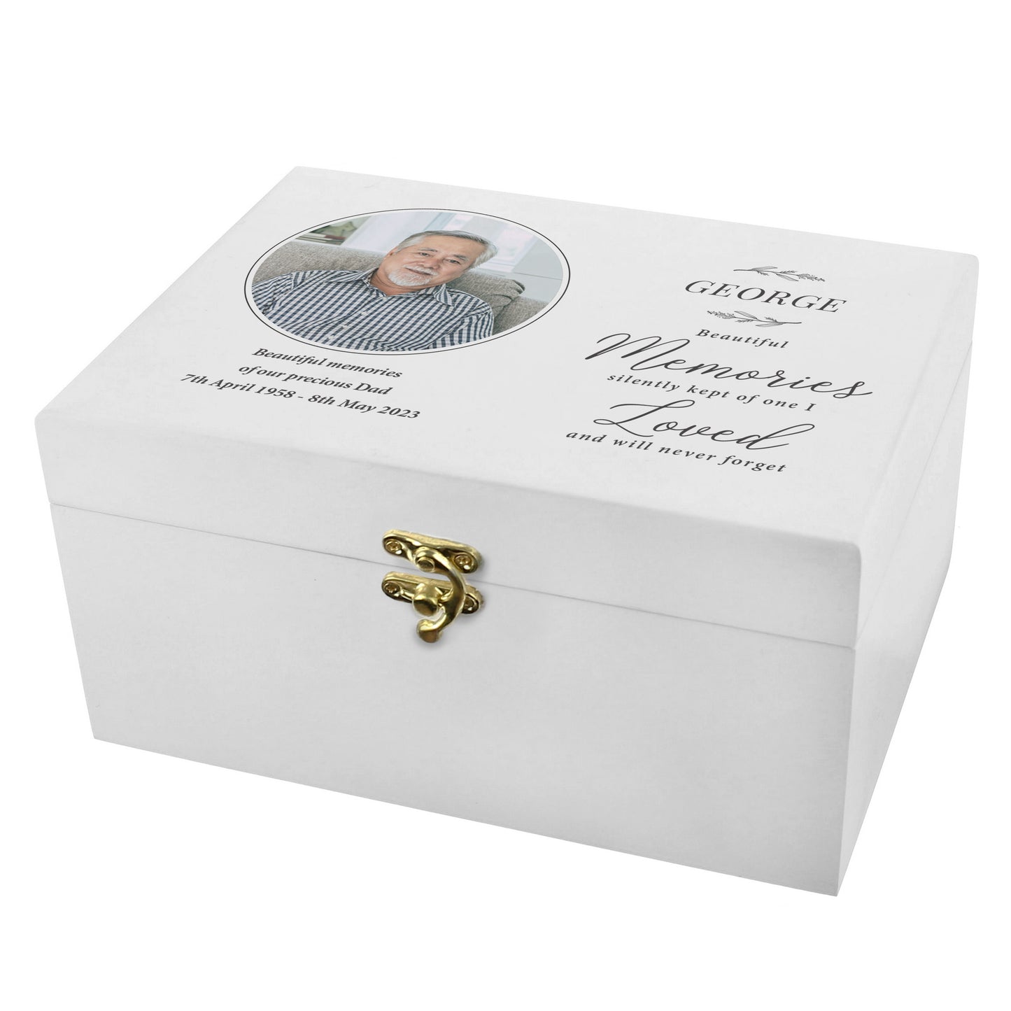 Personalised Memorial Photo Upload White Wooden Box - 22 x 16cm