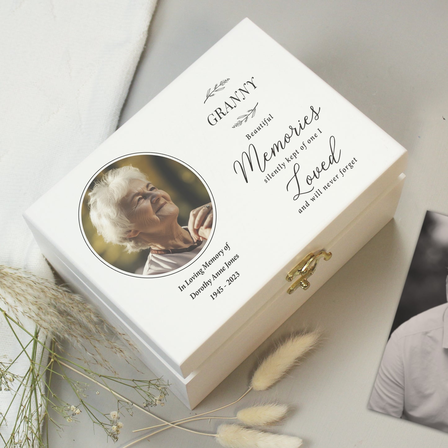 Personalised Memorial Photo Upload White Wooden Box - 22 x 16cm