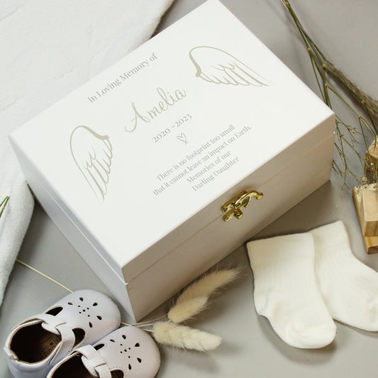 Personalised Angel Wings Memorial White Wooden Box - 22 x 16cm