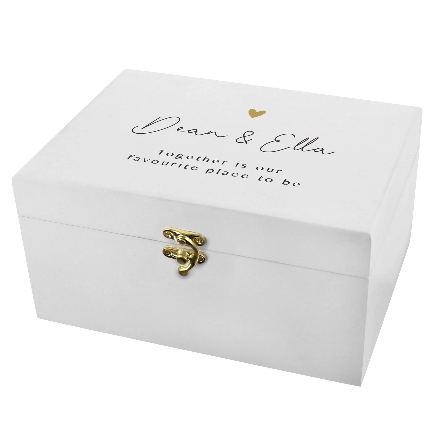 Personalised Gold Heart White Memory Box - 22 x 16cm