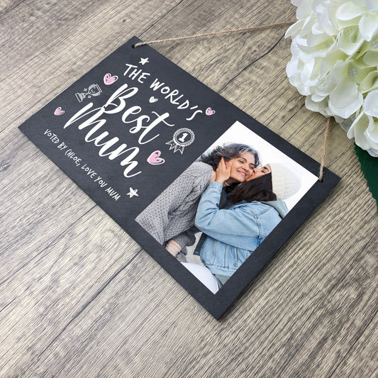Personalised The World's Best Mum Photo Slate Hanging Plaque 25 x 15cm