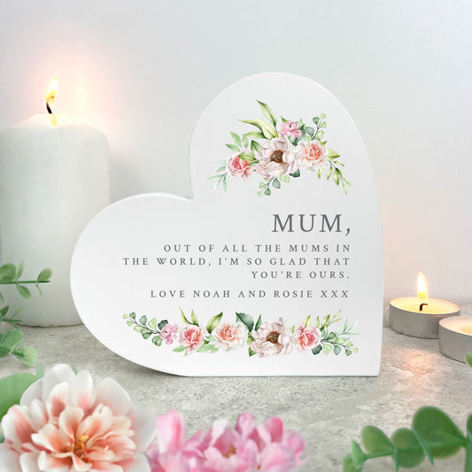 Personalised Any Message Pink Floral White Freestanding Heart