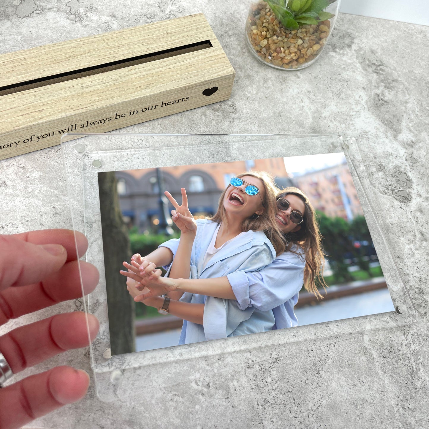 Personalised Any Occasion Hearts Wooden Base 6x4" Photo Frame