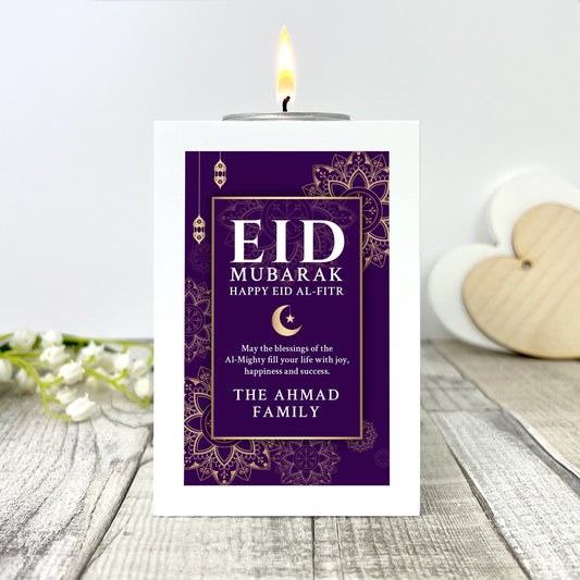Personalised Eid al-Fitr White Tea Light Holder
