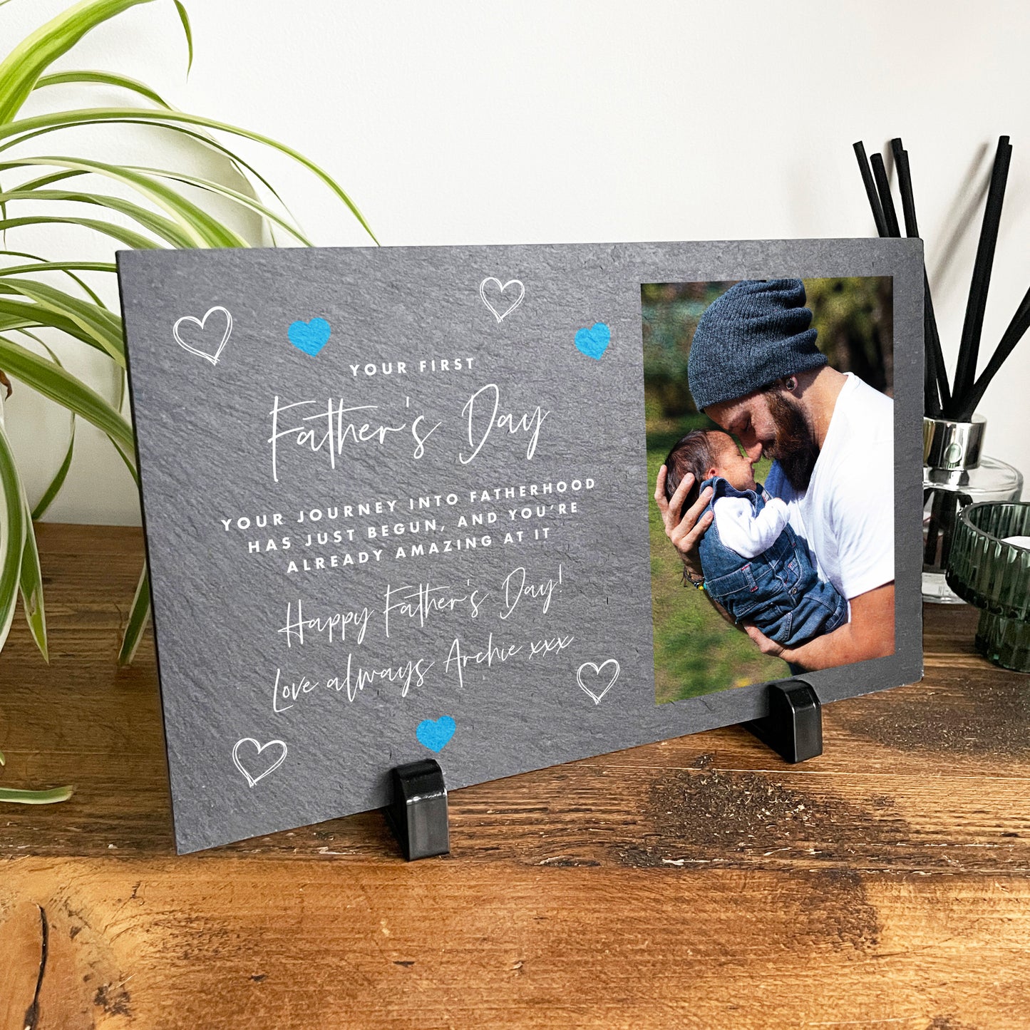 Personalised First Father's Day Photo Slate With Stand 25 x 15cm