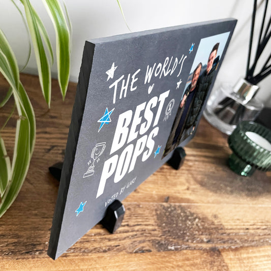 Personalised The World's Best Dad Photo Slate With Stand 25 x 15cm