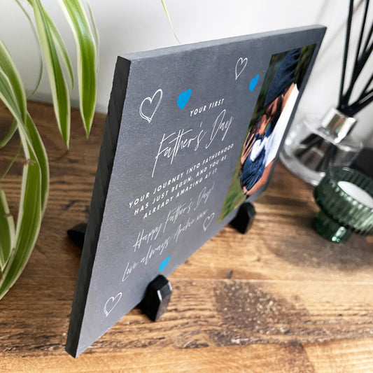 Personalised First Father's Day Photo Slate With Stand 25 x 15cm