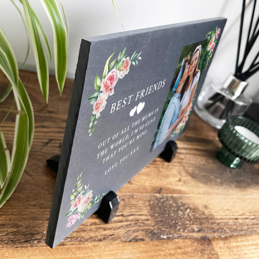 Personalised Any Message Pink Floral Decorative Slate With Stand 25 x 15cm