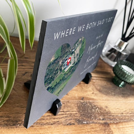 Personalised Heart Map Location Slate Plaque With Stand 25 x 15cm