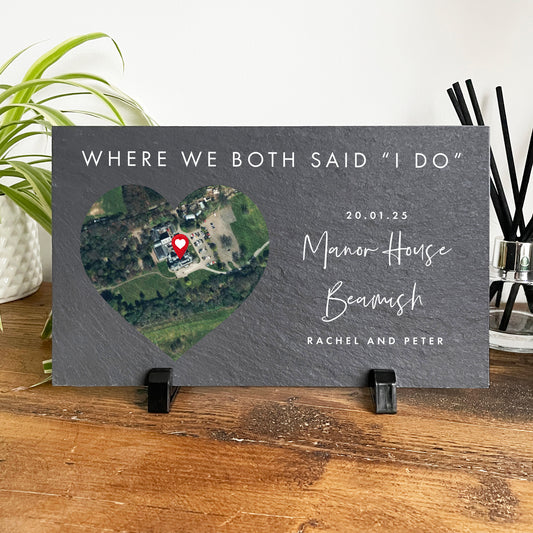 Personalised Heart Map Location Slate Plaque With Stand 25 x 15cm