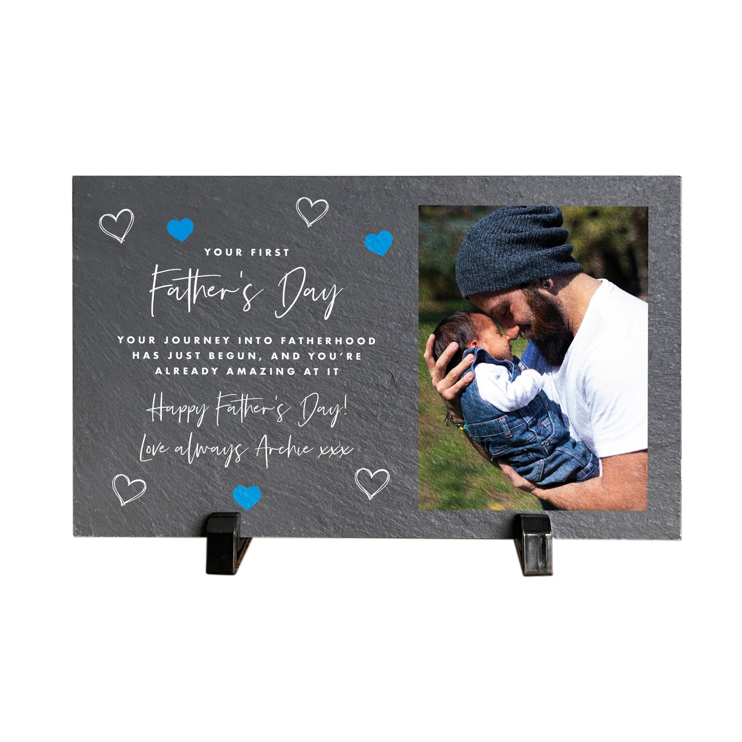 Personalised First Father's Day Photo Slate With Stand 25 x 15cm