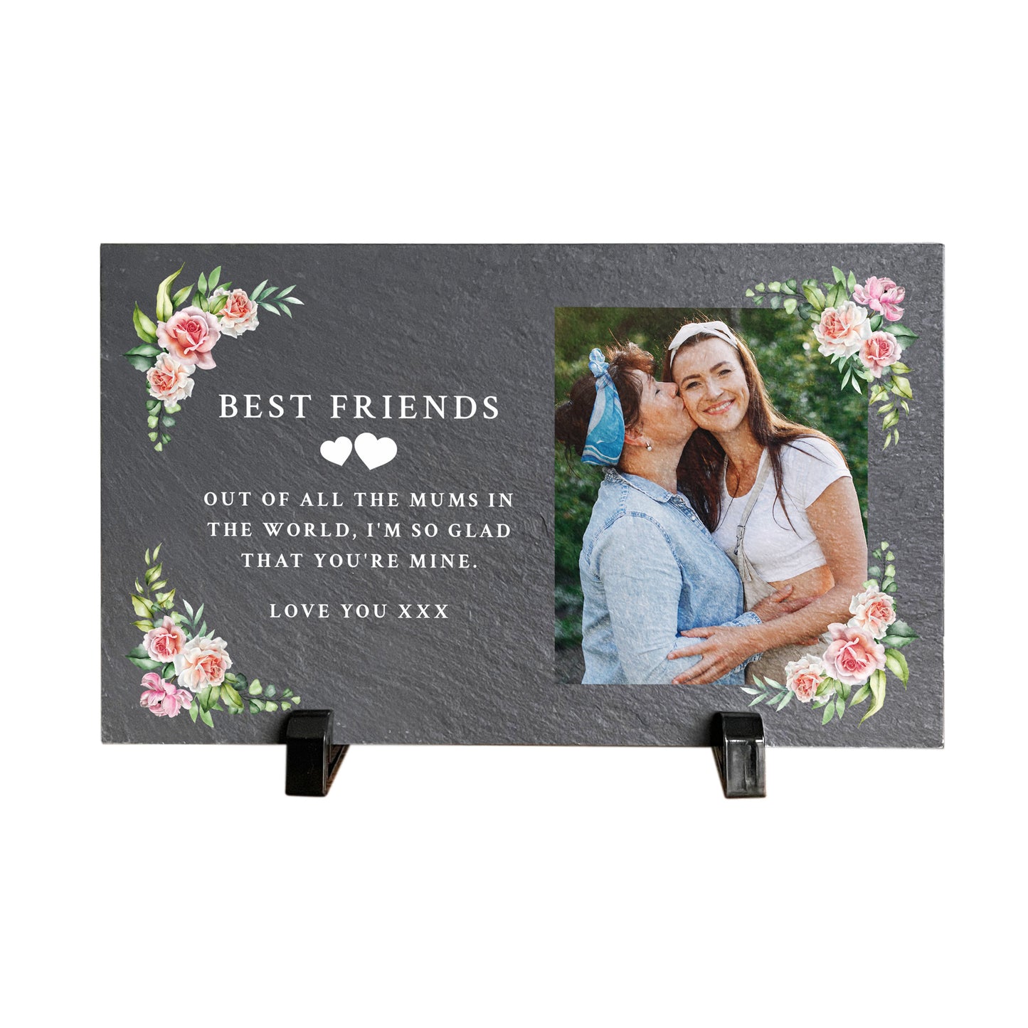 Personalised Any Message Pink Floral Decorative Slate With Stand 25 x 15cm