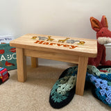 Personalised Child's Step Stool Safari Animals Solid Wood Mini Bench